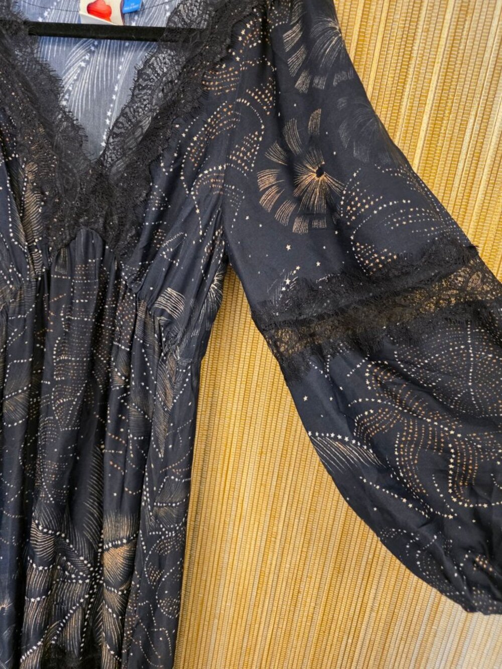 Farm Rio Anthropologie XS Black Metallic Tropical Print Midi Dress Balloon Stars - Picture 6 of 11